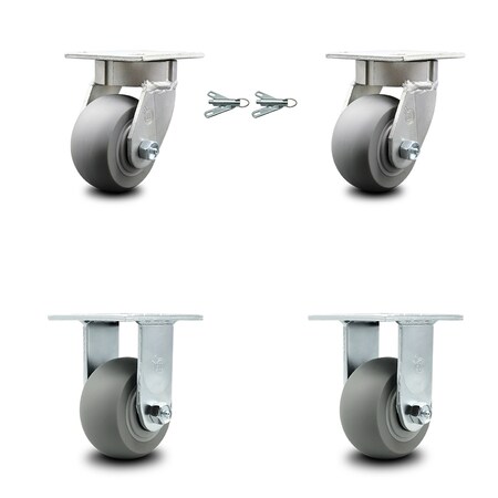 Service Caster 4 Inch Kingpinless Thermoplastic Rubber Wheel Caster Swivel Locks 2 Rigid, 2PK SCC-KP30S420-TPRRD-BSL-2-R-2
